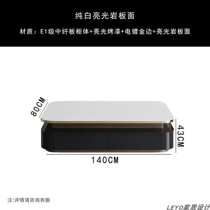 White Glass Coffee Table Black Decoration Drawer