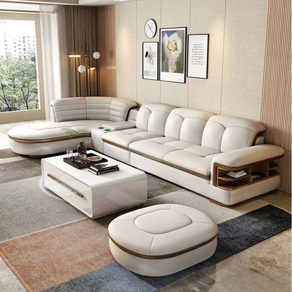 Luxury L-Shaped Genuine Leather Sectional Sofa