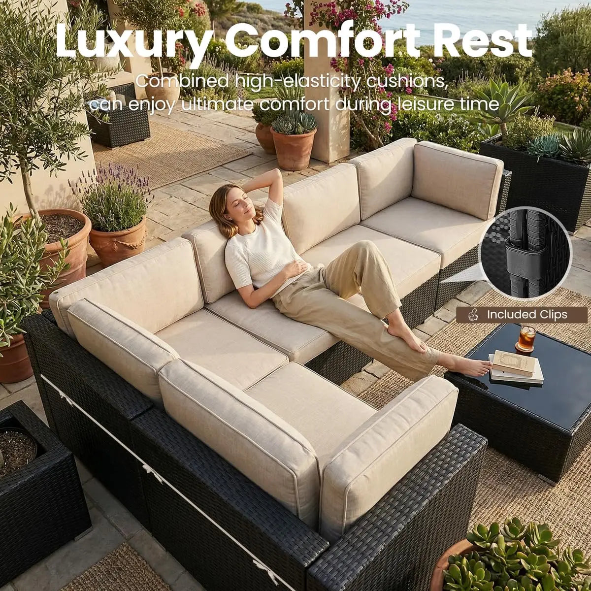 8 Pieces Patio Furniture Set with 44" Propane Gas Fire Pit