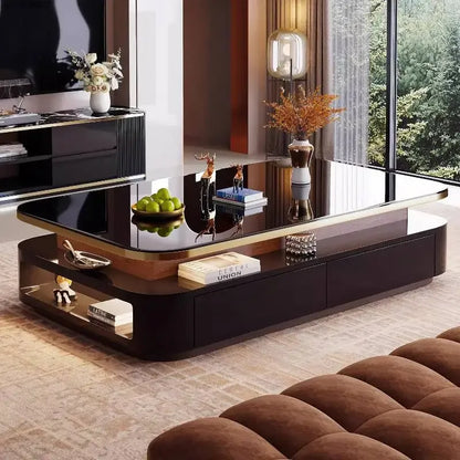 White Glass Coffee Table Black Decoration Drawer