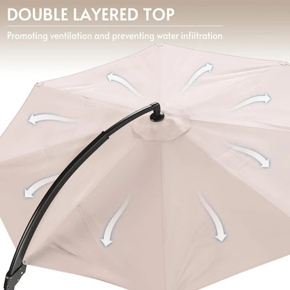 11FT Solar Powered LED Light Cantilever Patio Umbrella