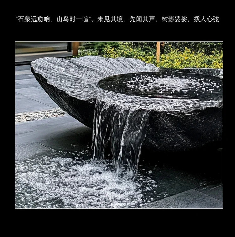 FZ  Black Mountain stone water bowl basin courtyard