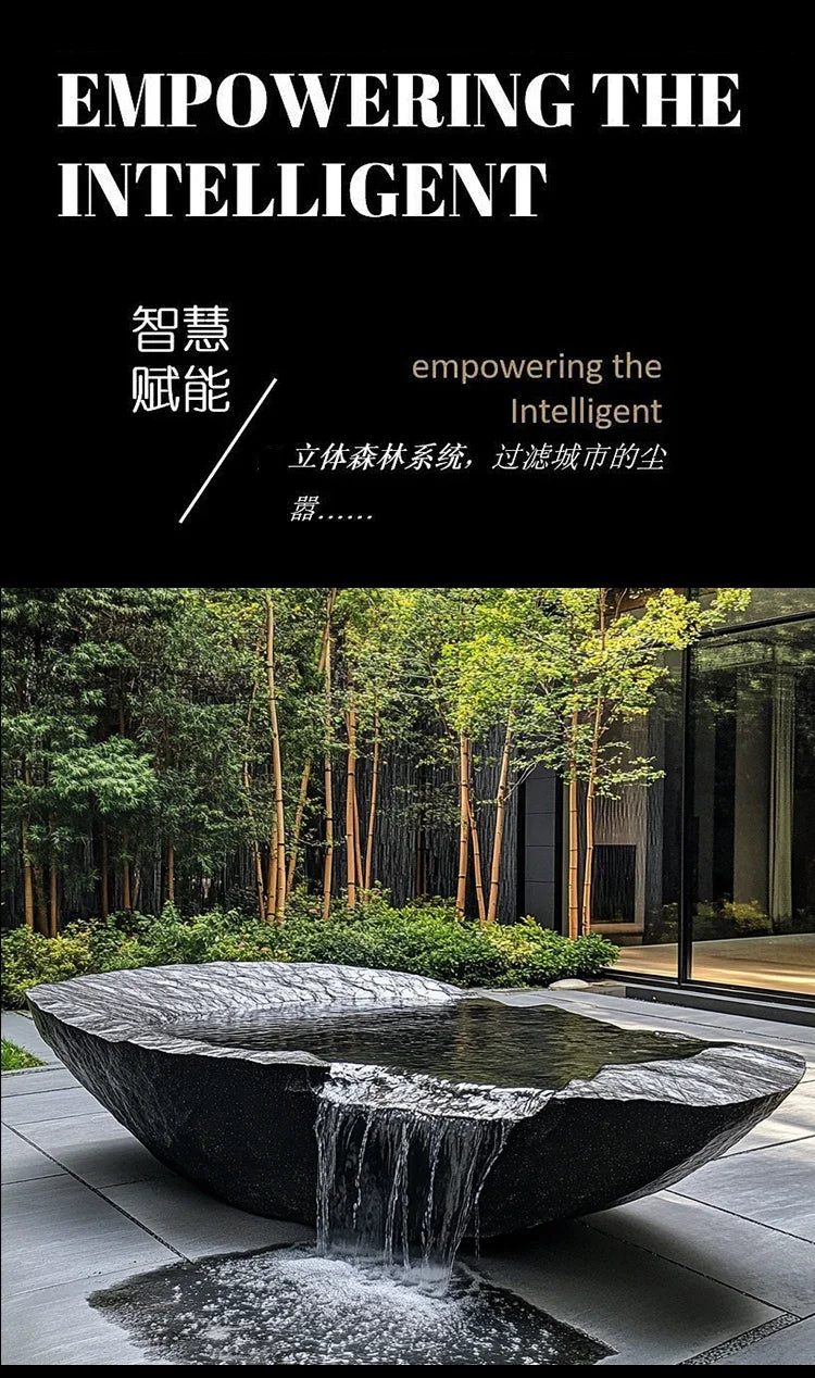 FZ  Black Mountain stone water bowl basin courtyard