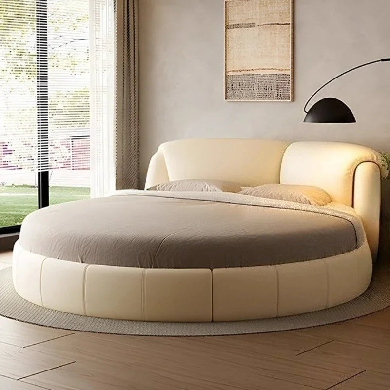 Luxury Modern Genuine Leather Round Double Bed
