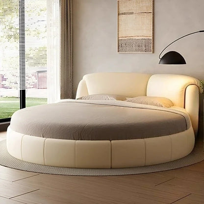 Luxury Modern Genuine Leather Round Double Bed