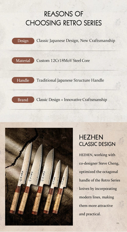 HEZHEN 5PC Knife Set 37 Layers Tri-Color Copper