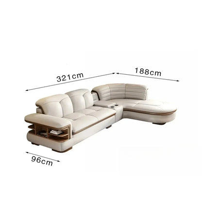 Luxury L-Shaped Genuine Leather Sectional Sofa