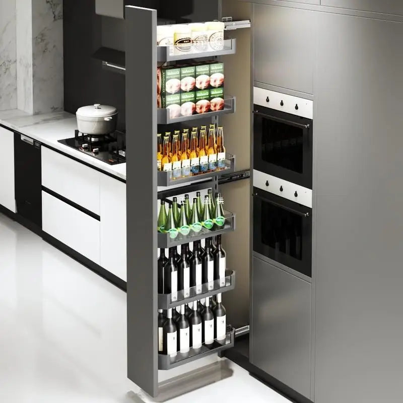 High cabinet pull basket extremely narrow kitchen