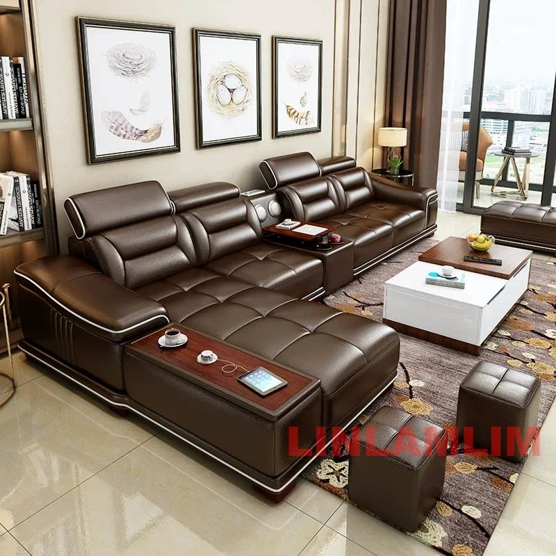 Italinan Genuine Leather L-Shaped Sectional Sofa