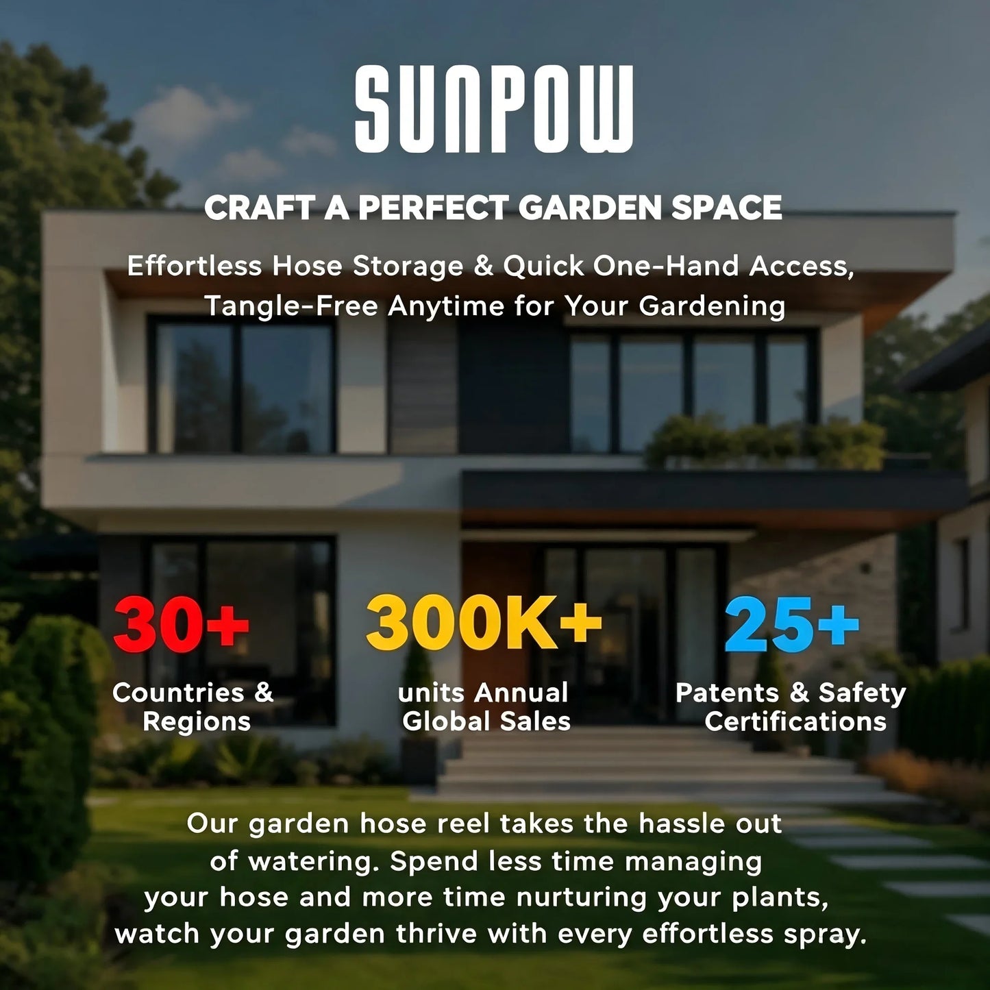 SUNPOW Retractable Garden Hose Reel,5/8in×100FT