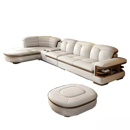 Luxury L-Shaped Genuine Leather Sectional Sofa