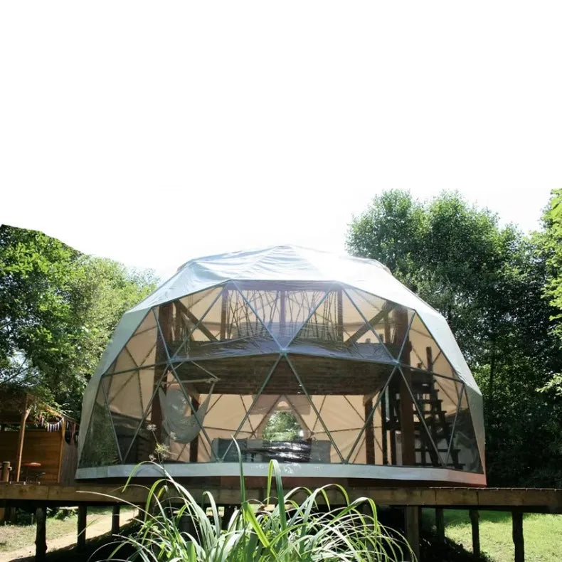 Flame retardant geodesic dome tent, aluminum foil