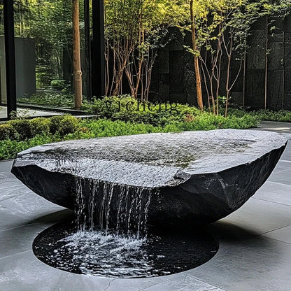 FZ  Black Mountain stone water bowl basin courtyard