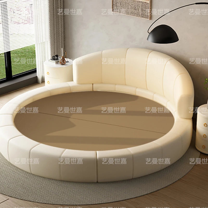 Luxury Modern Genuine Leather Round Double Bed