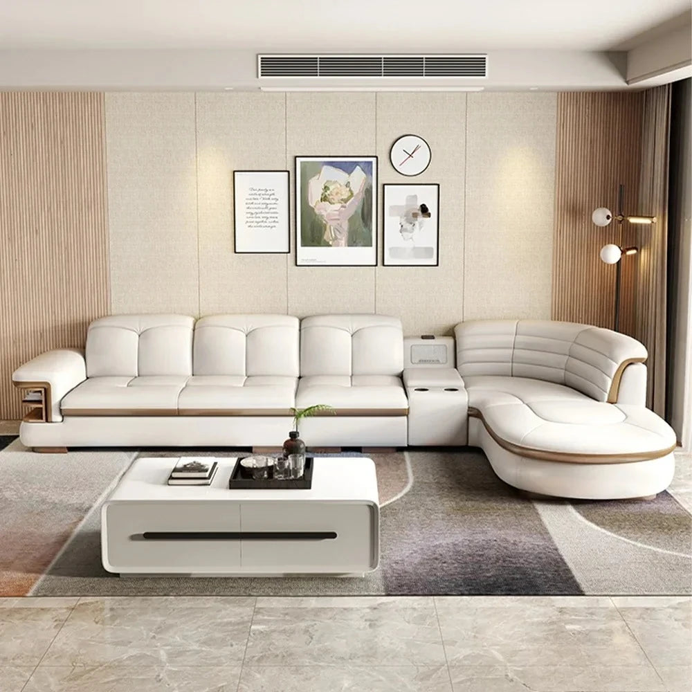 Luxury L-Shaped Genuine Leather Sectional Sofa