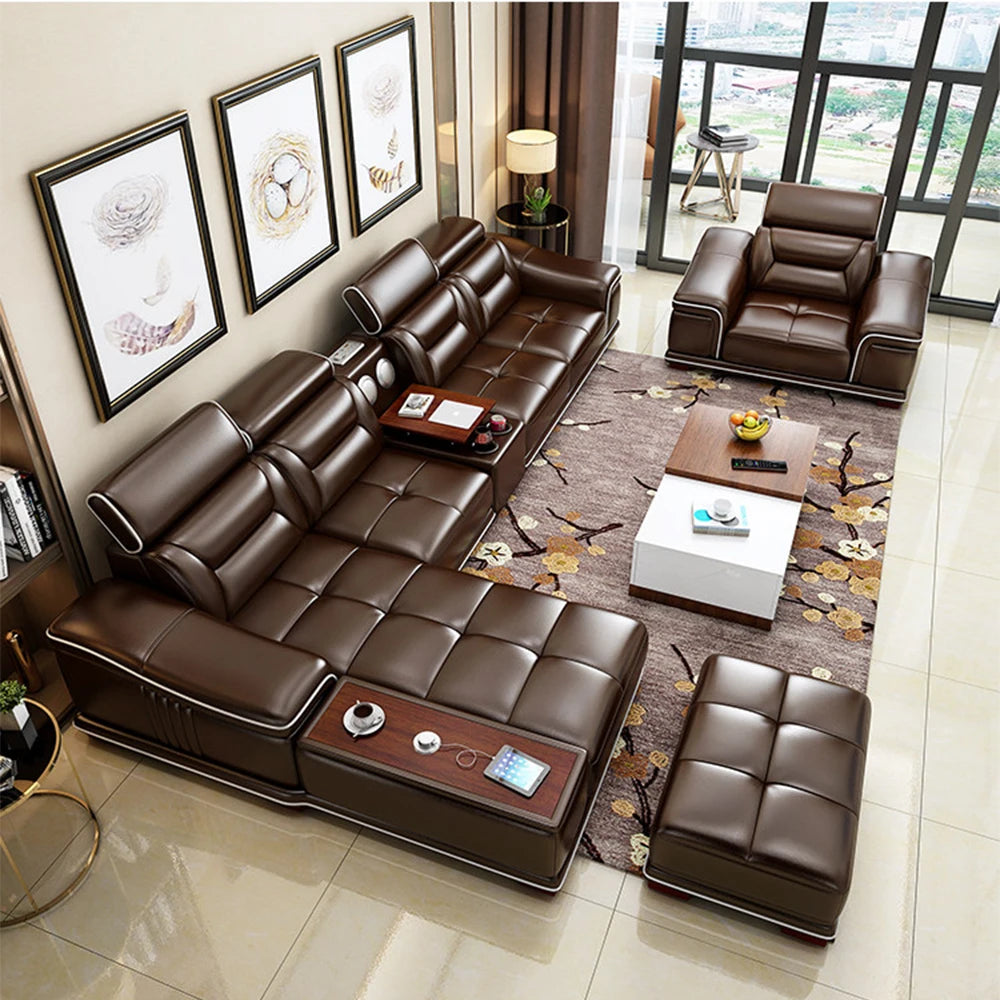 Italinan Genuine Leather L-Shaped Sectional Sofa