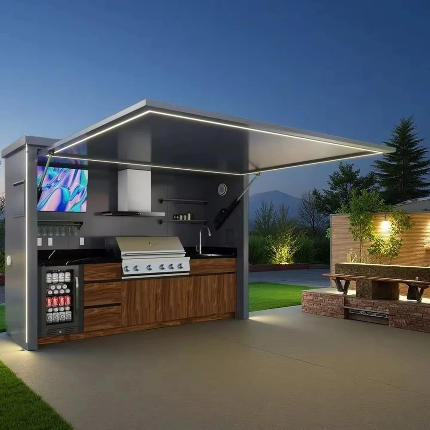 Garden Kitchen with Modular Cabinets and Grill