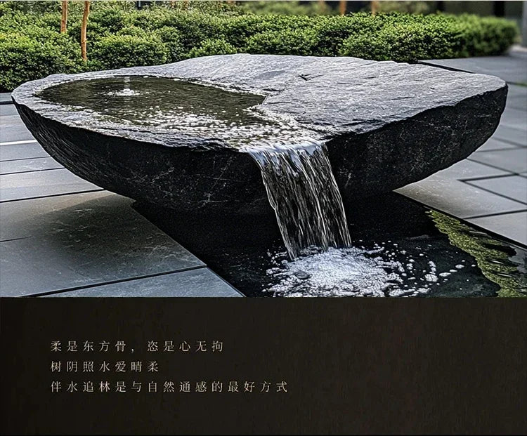 FZ  Black Mountain stone water bowl basin courtyard
