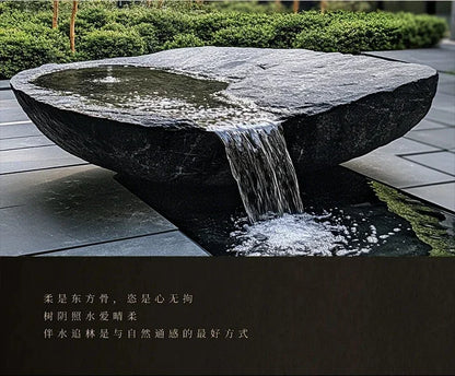 FZ  Black Mountain stone water bowl basin courtyard