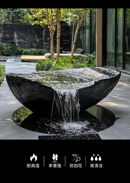 FZ  Black Mountain stone water bowl basin courtyard