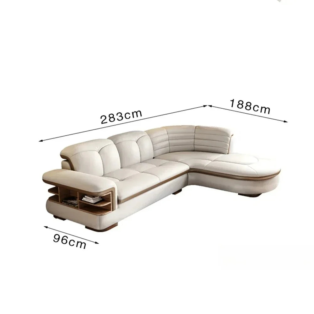 Luxury L-Shaped Genuine Leather Sectional Sofa