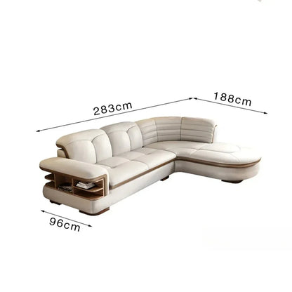 Luxury L-Shaped Genuine Leather Sectional Sofa