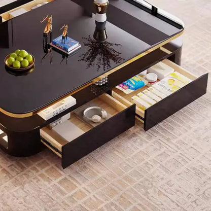 White Glass Coffee Table Black Decoration Drawer