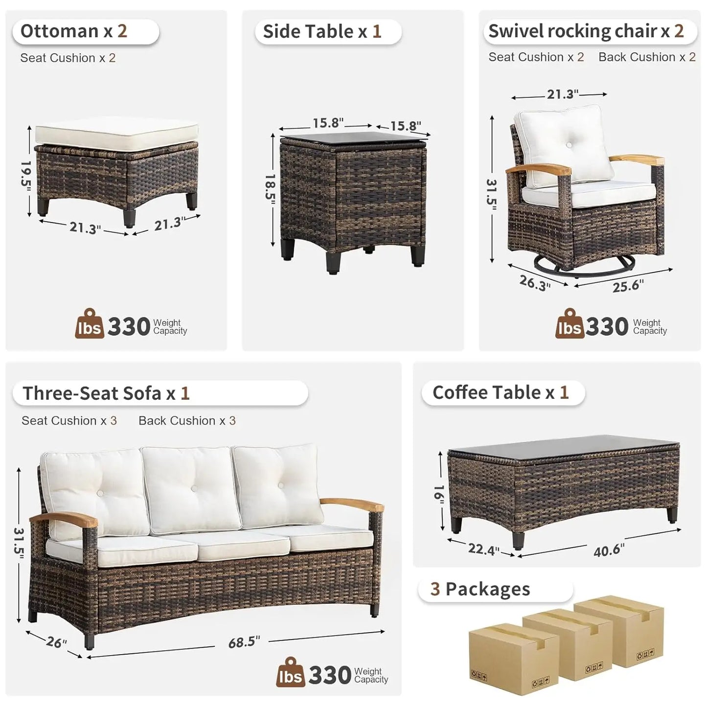 7 Pieces Patio Furniture Sets,PE Wicker Outdoor Furniture