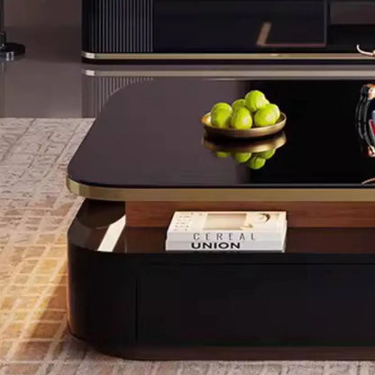 White Glass Coffee Table Black Decoration Drawer