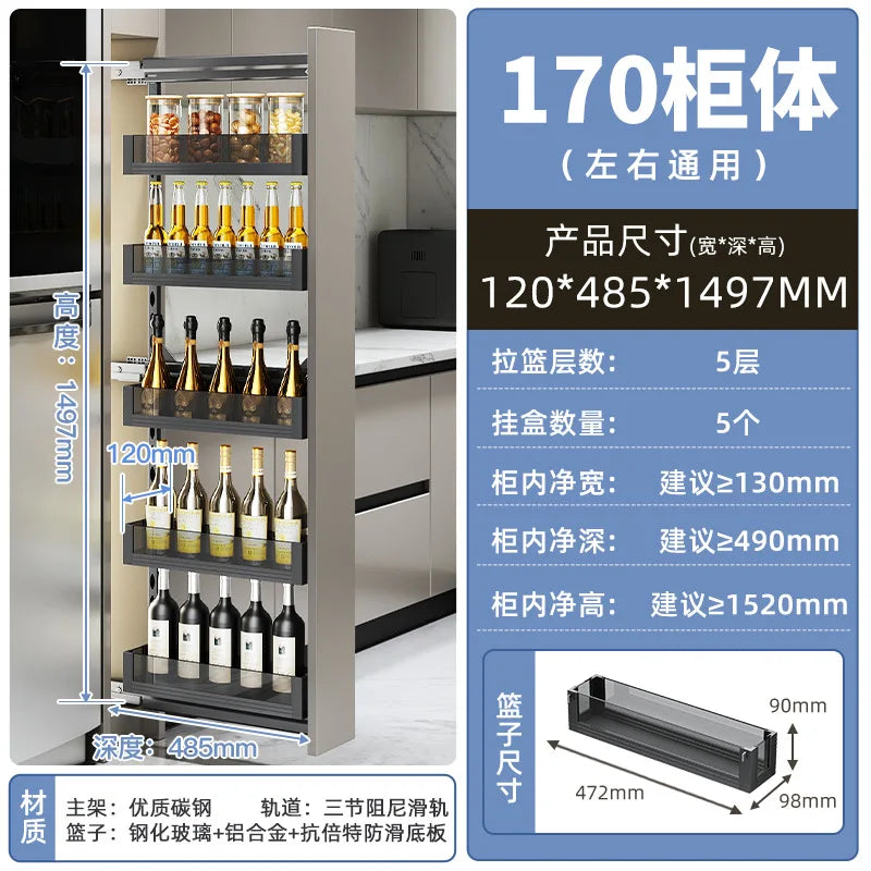 High cabinet pull basket extremely narrow kitchen