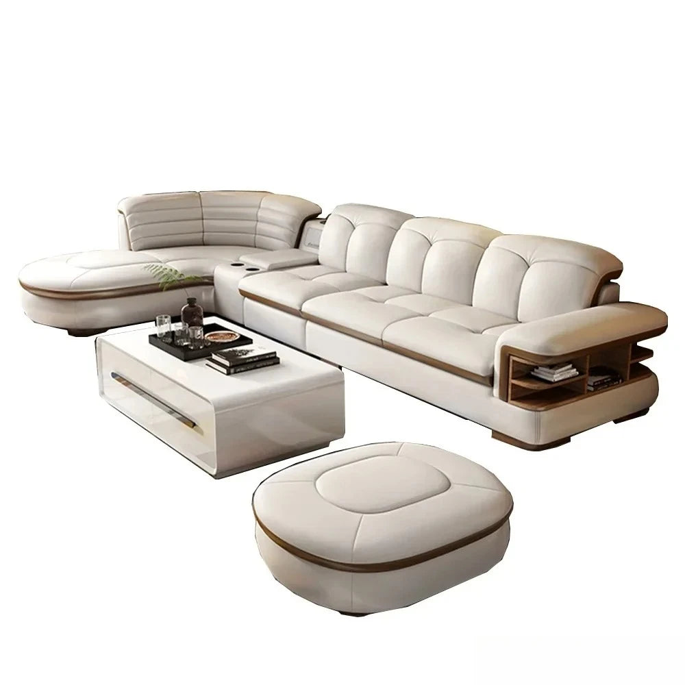 Luxury L-Shaped Genuine Leather Sectional Sofa