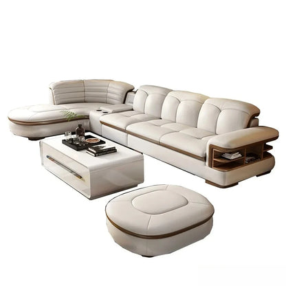 Luxury L-Shaped Genuine Leather Sectional Sofa