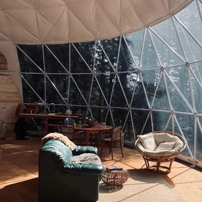 Flame retardant geodesic dome tent, aluminum foil