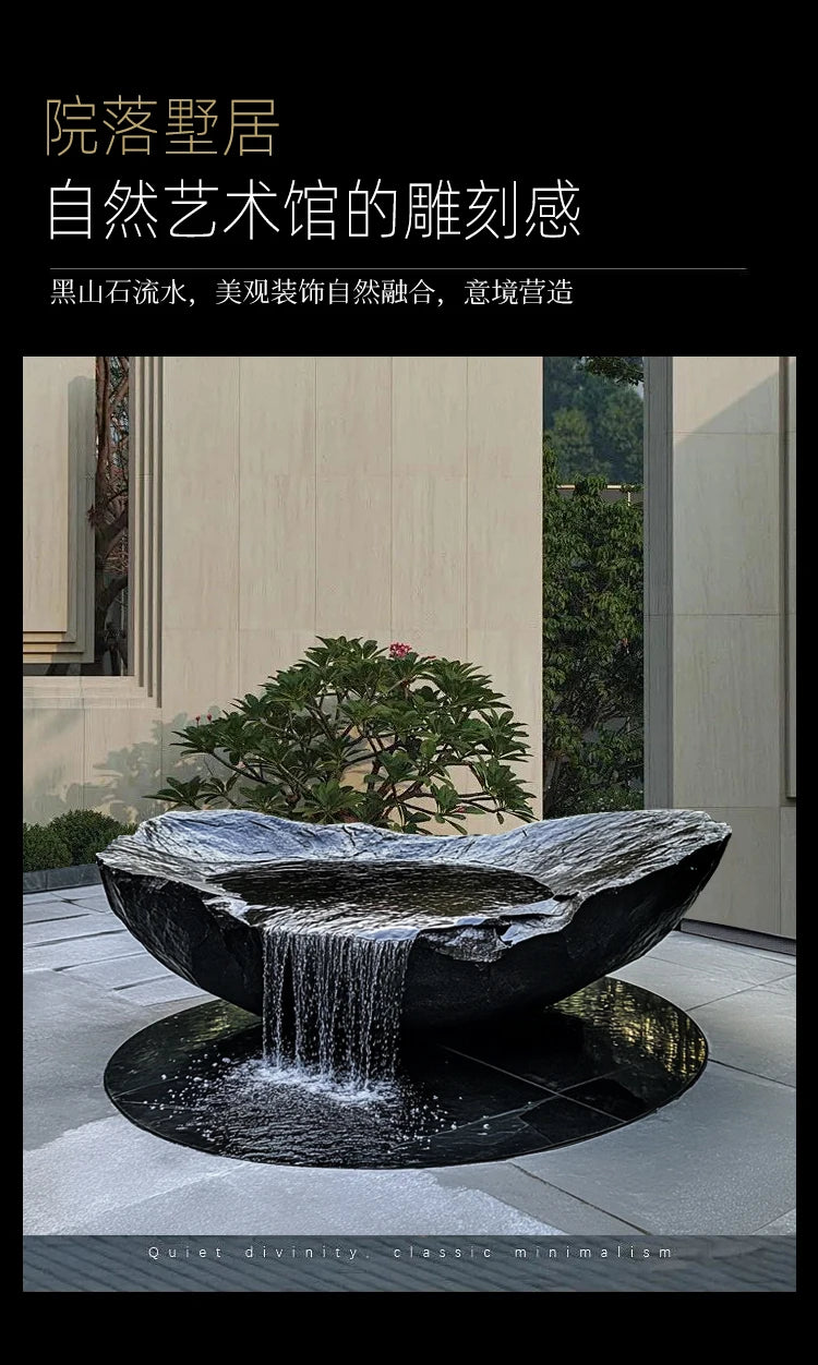 FZ  Black Mountain stone water bowl basin courtyard