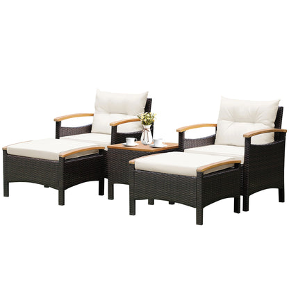 5PCS Patio Rattan Furniture Set Sofa Ottoman Cushioned