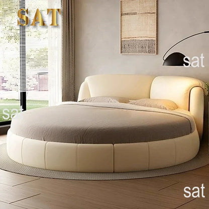 Luxury Modern Genuine Leather Round Double Bed