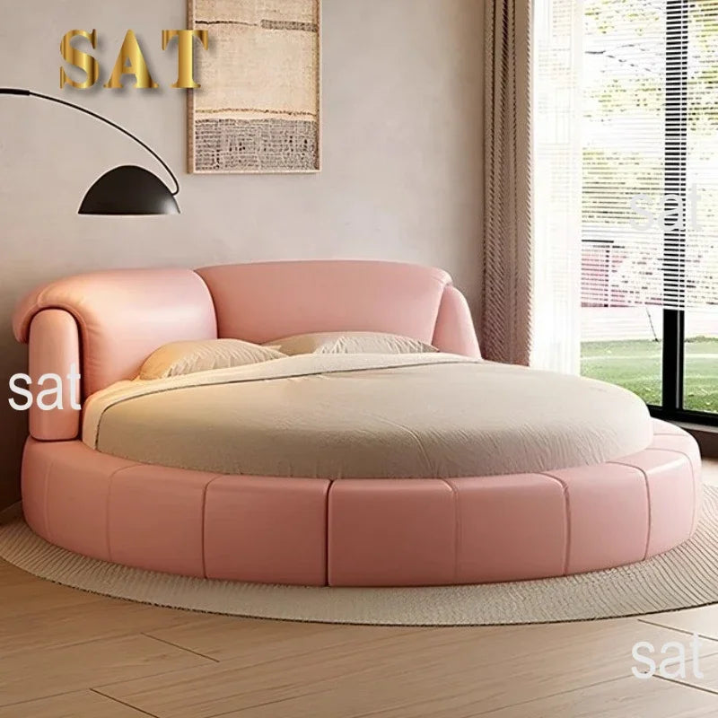 Luxury Modern Genuine Leather Round Double Bed