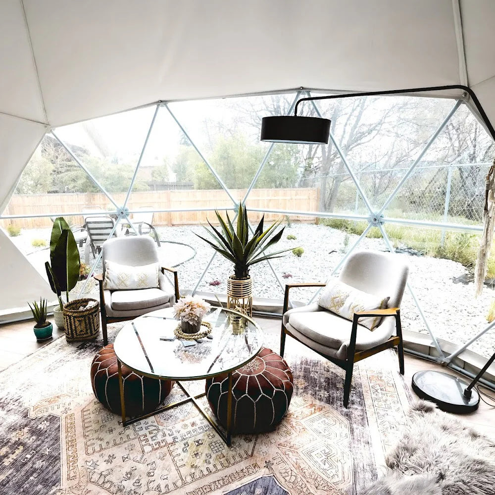 Flame retardant geodesic dome tent, aluminum foil
