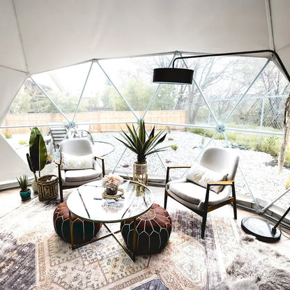 Flame retardant geodesic dome tent, aluminum foil