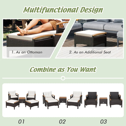 5PCS Patio Rattan Furniture Set Sofa Ottoman Cushioned