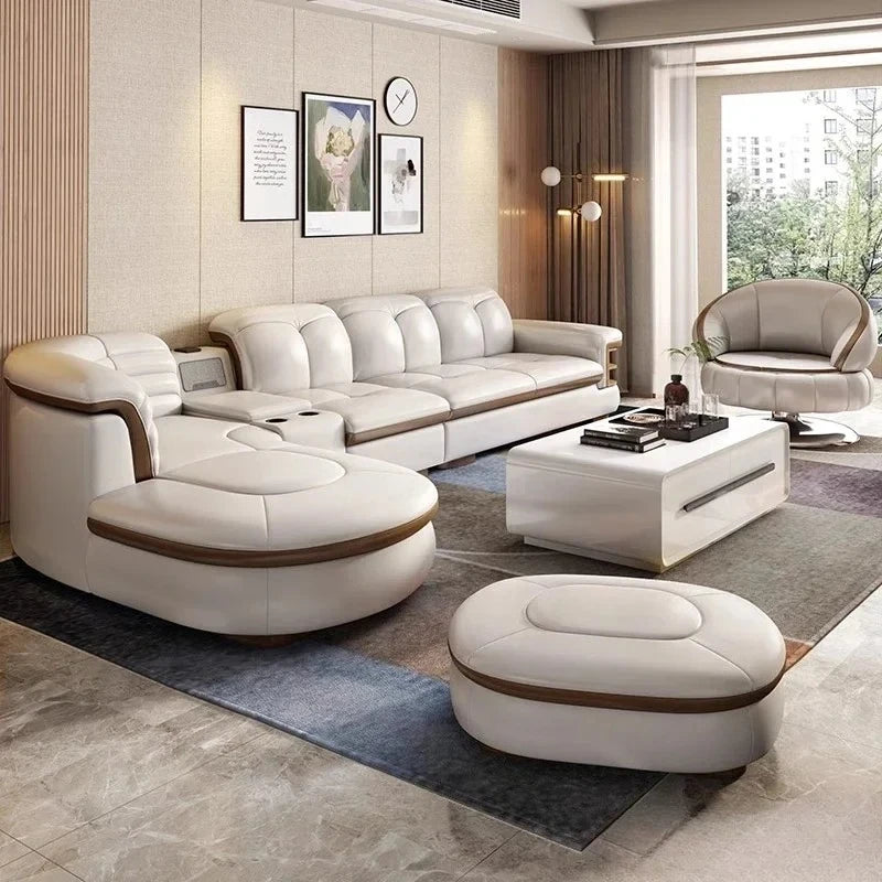 Luxury L-Shaped Genuine Leather Sectional Sofa