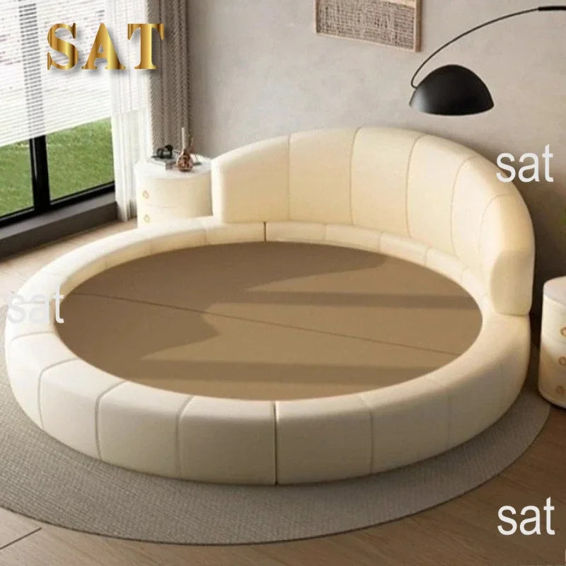 Luxury Modern Genuine Leather Round Double Bed