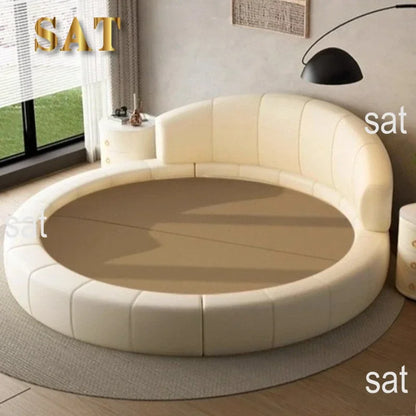 Luxury Modern Genuine Leather Round Double Bed