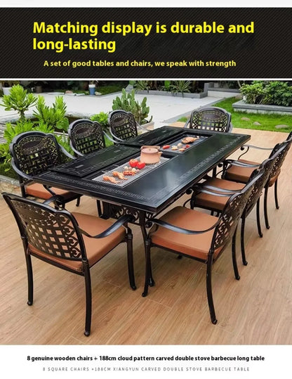 Cast Aluminum Outdoor Dining Set 6-8 Seater Table