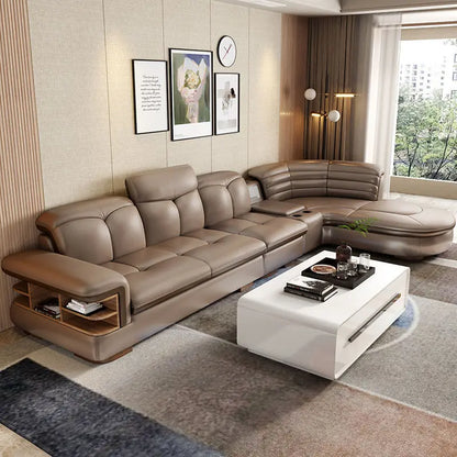 Luxury L-Shaped Genuine Leather Sectional Sofa