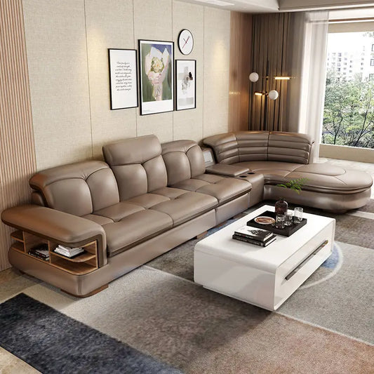 Luxury L-Shaped Genuine Leather Sectional Sofa