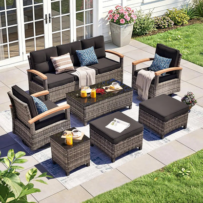 7 Pieces Patio Furniture Sets,PE Wicker Outdoor Furniture
