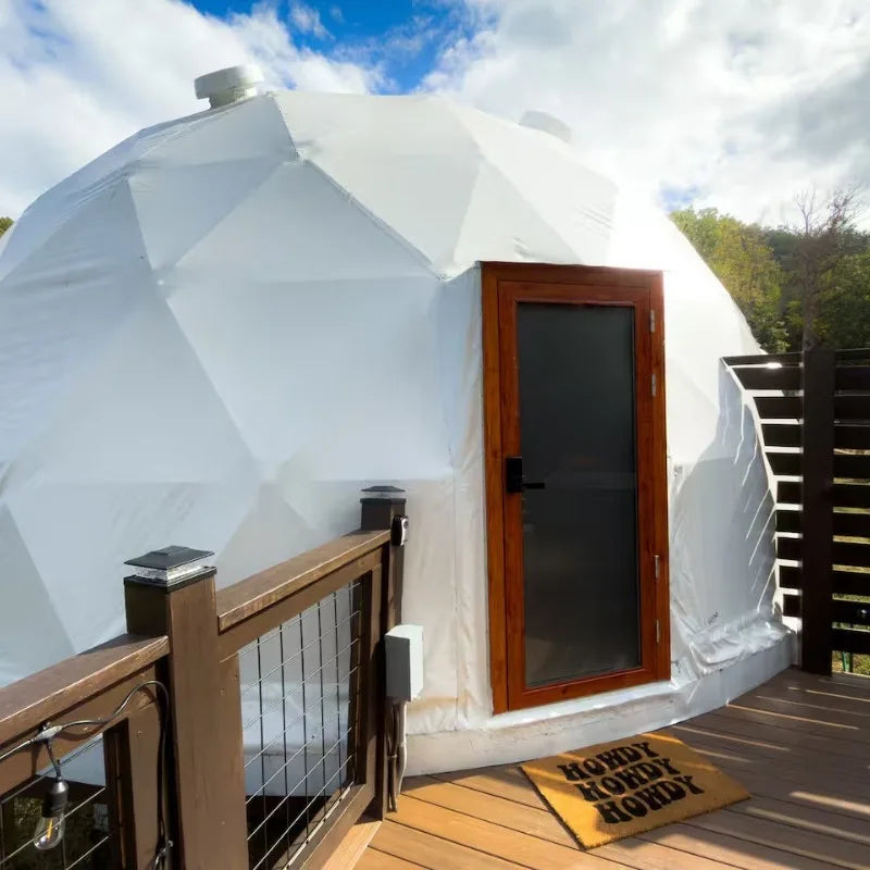 Flame retardant geodesic dome tent, aluminum foil