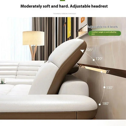 Luxury L-Shaped Genuine Leather Sectional Sofa