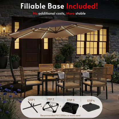 11FT Solar Powered LED Light Cantilever Patio Umbrella